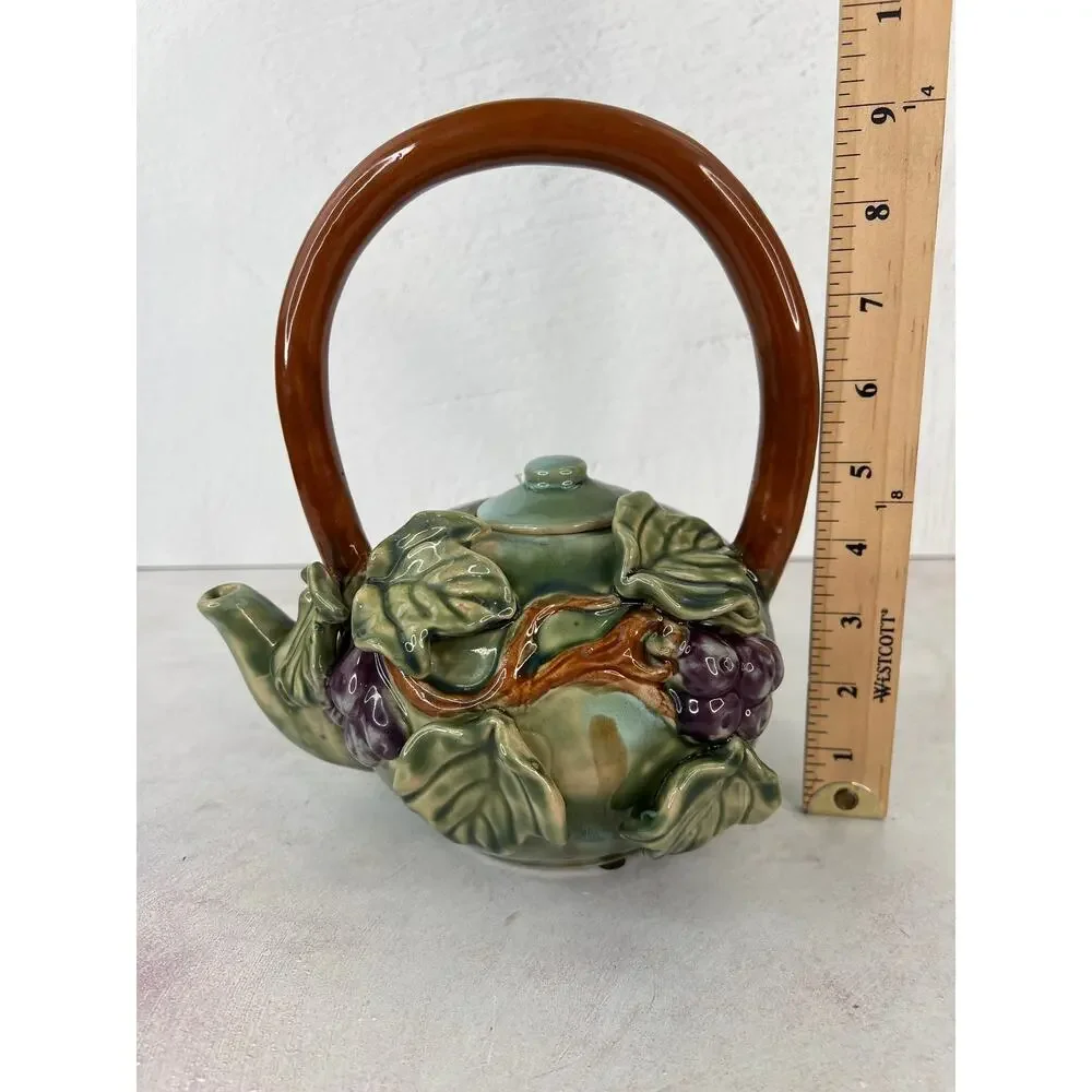 Vintage Ceramic Grape & Grape Vine Tea Pot/ 9‎ inches long & 8 inches wide.